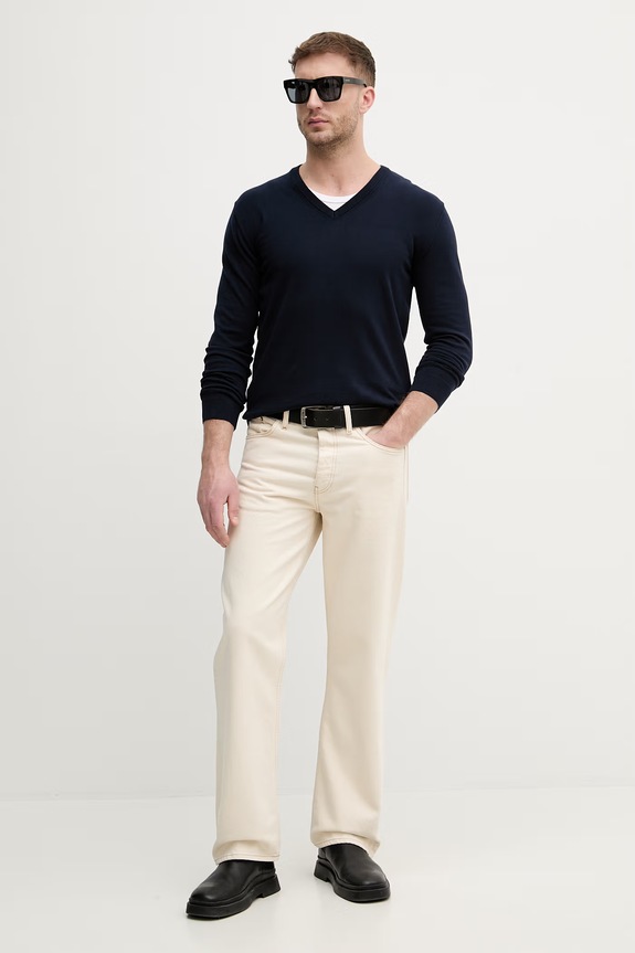 United Colors of Benetton sveter pánsky bavlnený 1098U4486 tmavomodrá SS26