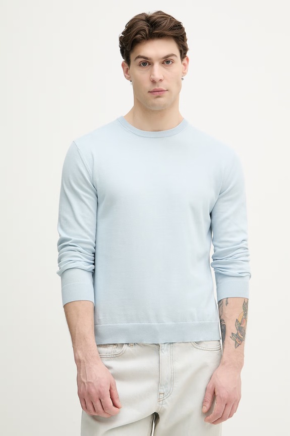 United Colors of Benetton Pulover bărbătesc de bumbac albastru 1098U1I76