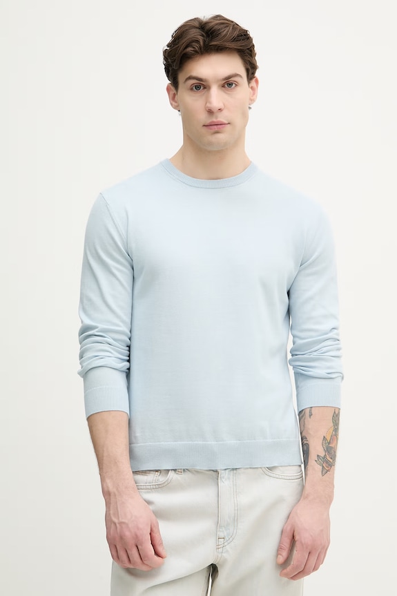United Colors of Benetton Pulover bărbătesc de bumbac albastru 1098U1I76