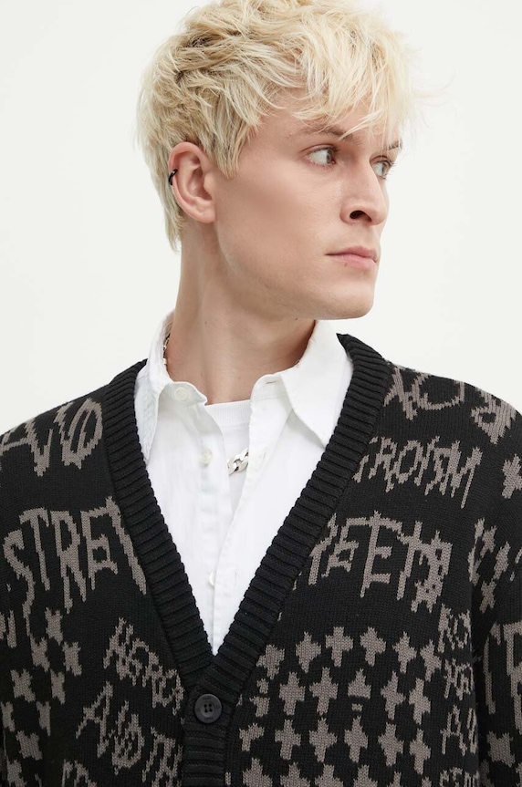 KSUBI kardigan bawełniany heroism cardigan czarny MPS24KW005