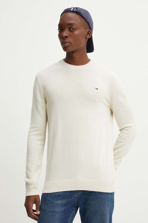Tommy Jeans pulover de bumbac grosime medie bej DM0DM18895