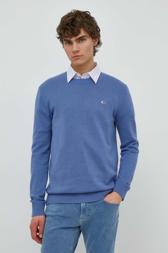 Bavlněný svetr Tommy Jeans kulatý modrá DM0DM18895