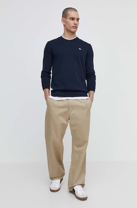 Βαμβακερό πουλόβερ Tommy Jeans DM0DM18895 σκούρο μπλε AW25