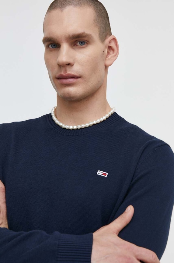 Tommy Jeans pamut pulóver sötétkék DM0DM18895