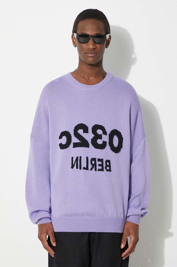 Вовняний светр 032C Selfie Sweater круглий виріз фіолетовий SS24.K.1011