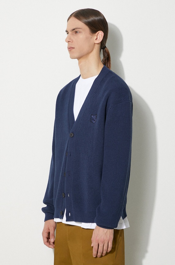 Neil Barrett cardigan Bold Fox Head Patch Comfort Ribbed Cardigan navy MM00506KT1098