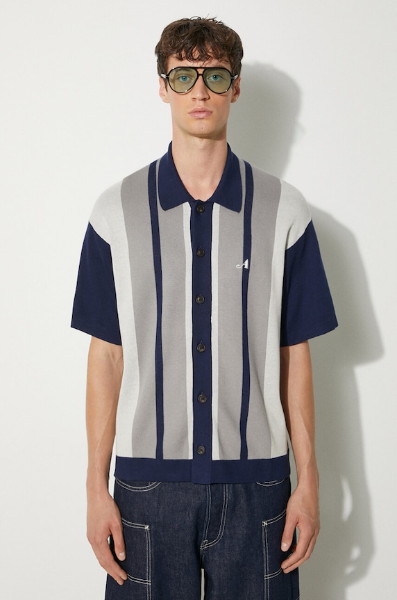 Awake NY kardigan Knit Camp Collar szary SP24.KN005