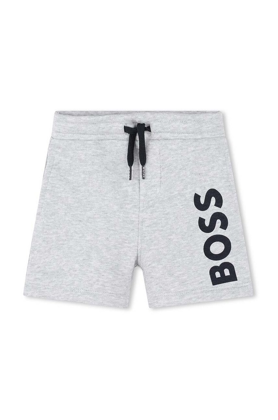 Detské bavlnené šortky BOSS pletenina sivá J50580.67.81