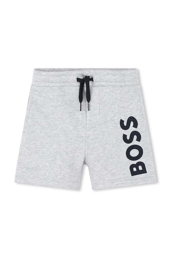 Detské bavlnené šortky BOSS pletenina sivá J50580.67.81