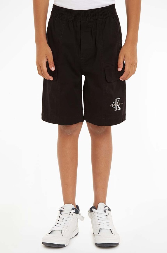 Dětské kraťasy Calvin Klein Jeans látka černá IB0IB02057.PPYH