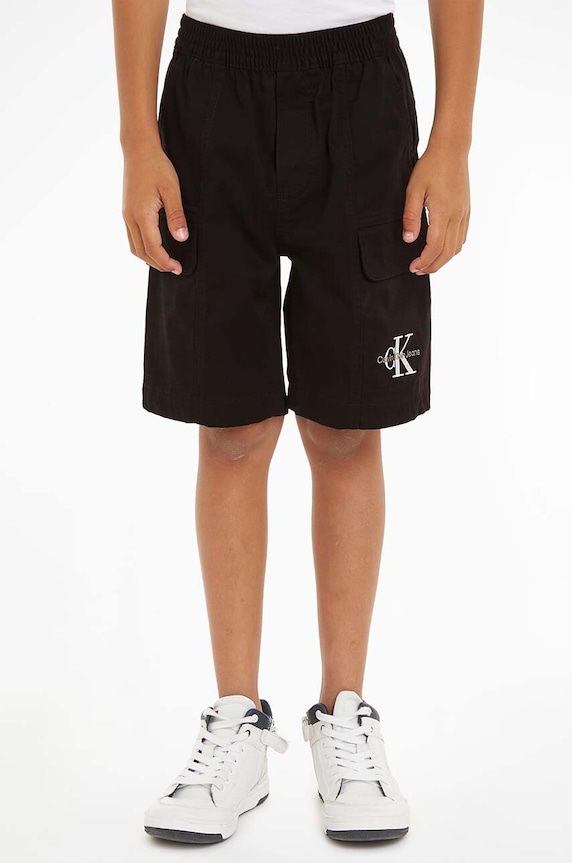Dětské kraťasy Calvin Klein Jeans látka černá IB0IB02057.PPYH