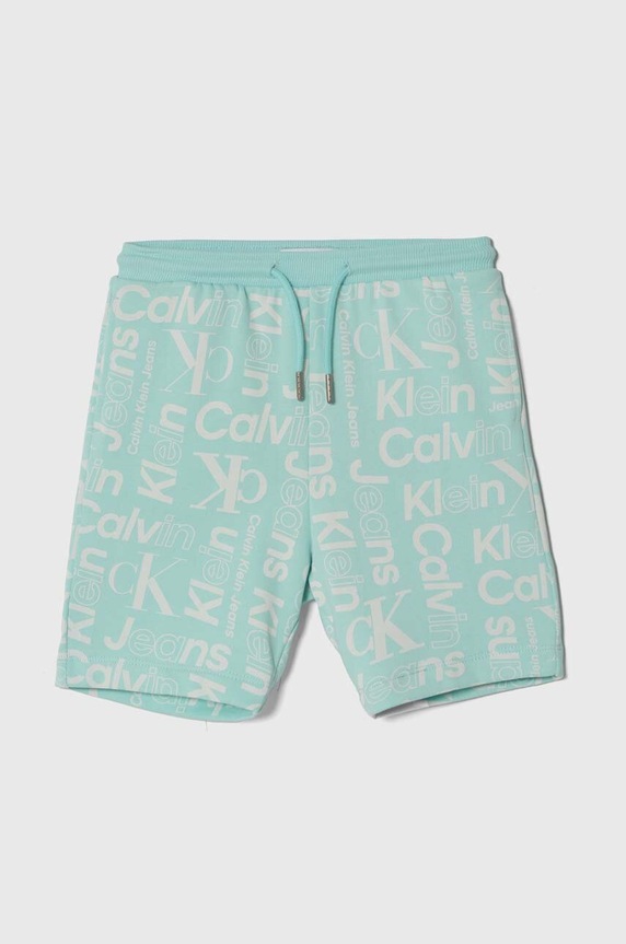 Παιδικό βαμβακερό σορτς Calvin Klein Jeans εμπριμέ τιρκουάζ IB0IB02105.PPYH