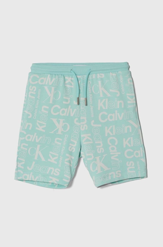 Παιδικό βαμβακερό σορτς Calvin Klein Jeans εμπριμέ τιρκουάζ IB0IB02105.PPYH