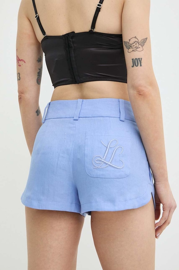 Lanene kratke hlače Luisa Spagnoli AUSILIO RUNWAY COLLECTION srednje visoki plava 541135