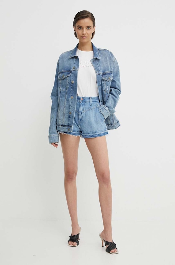 Pepe Jeans pantaloni scurti jeans A-LINE SHORT UHW SKY PL801114 albastru SS24
