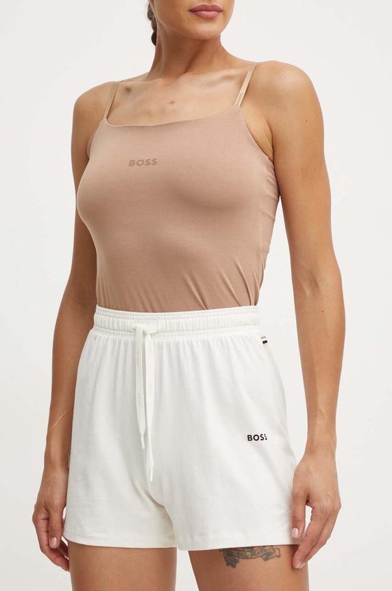 BOSS szorty dresowe damskie bawełniane z elastanem CI_Shorts CW z elastanem beżowy 50515606