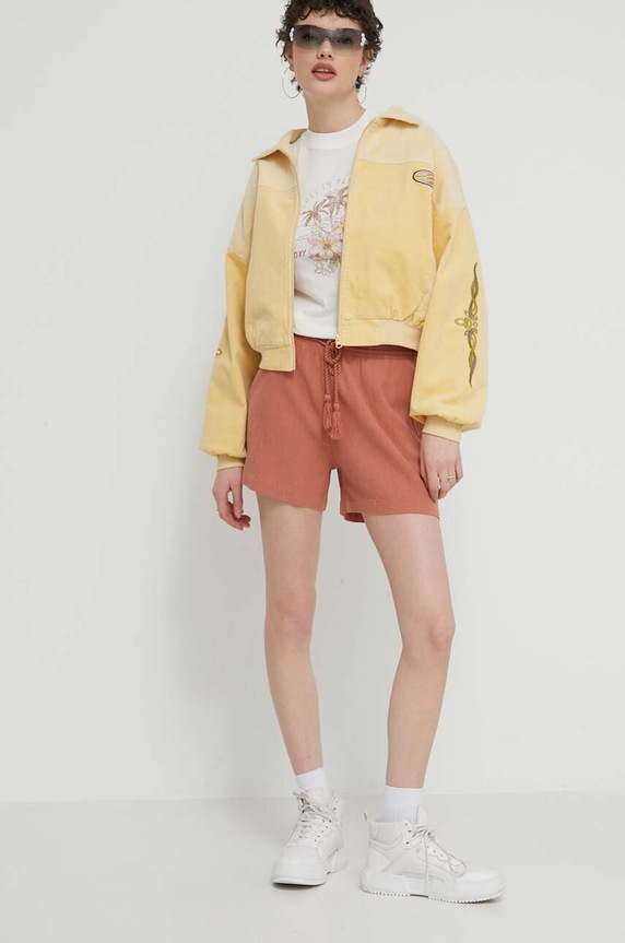 Bavlněné šortky Roxy high hnědá ERJNS03496