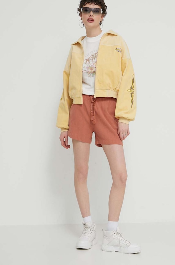 Bavlněné šortky Roxy high hnědá ERJNS03496