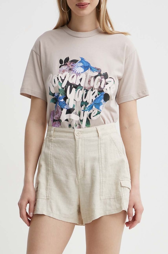 Hollister Co. szorty lniane tkanina beżowy KI349.4184.110