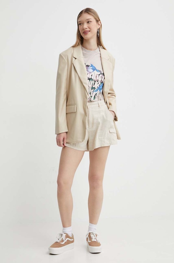 Hollister Co. szorty lniane KI349.4184.110 beżowy SS24