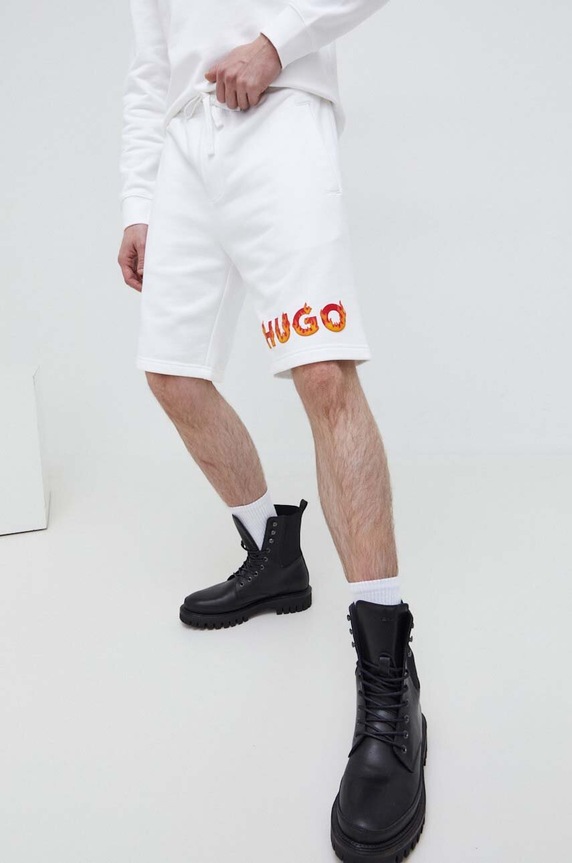 Bavlněné šortky HUGO pletenina bílá 50504826