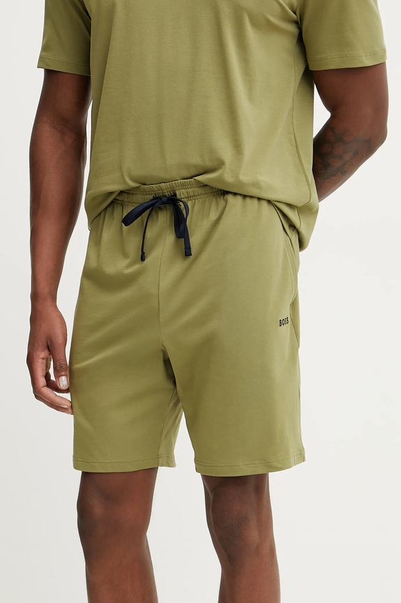 BOSS szorty lounge męskie bawełniane z elastanem Mix&Match Short CW dzianina zielony 50515314