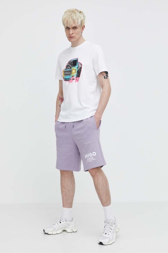 HUGO Blue pantaloni scurți de trening bărbați de bumbac Nomario 50510728 violet SS26