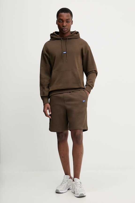 HUGO Blue pantaloni scurți de trening bărbătești din bumbac Nasensio 50522364 maro SS26
