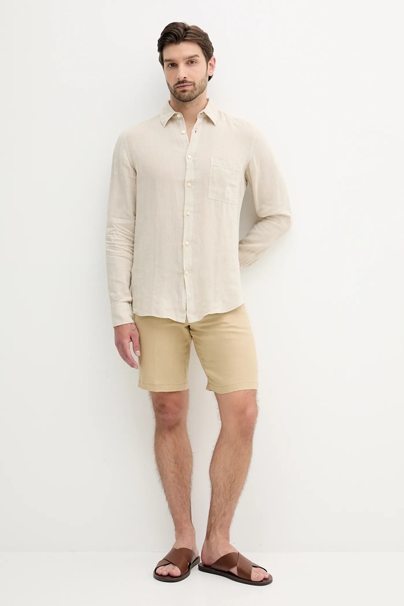 United Colors of Benetton Σορτς ανδρικά λινά 4AGH59548 μπεζ SS26