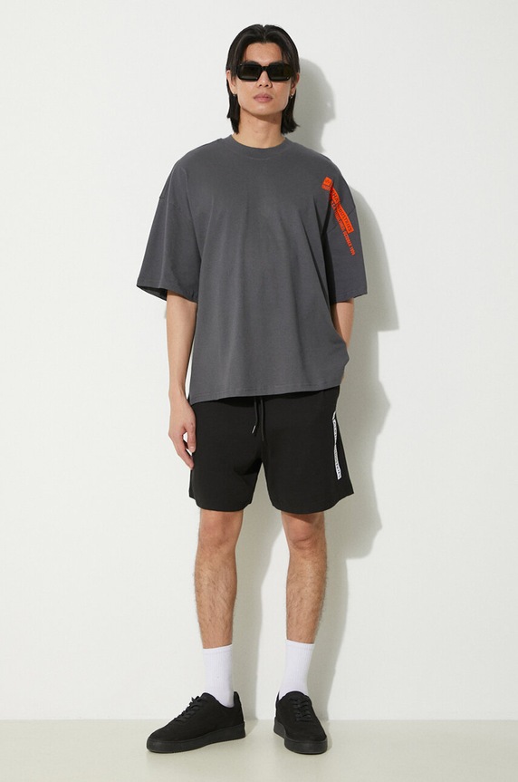 Βαμβακερό σορτσάκι Alpha Industries Flock Logo 146366 μαύρο SS24