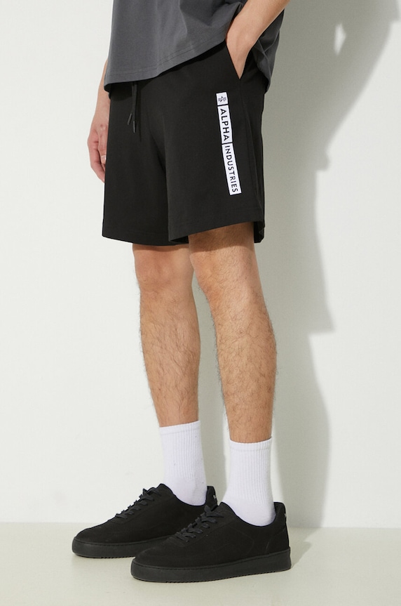 Βαμβακερό σορτσάκι Alpha Industries Flock Logo μαύρο 146366