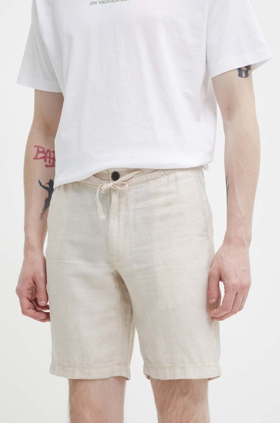 Superdry szorty lniane tkanina beżowy M7110423A.6XM