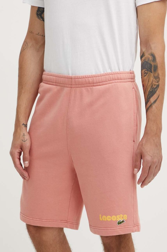 Bavlněné šortky Lacoste pletenina růžová GH7526