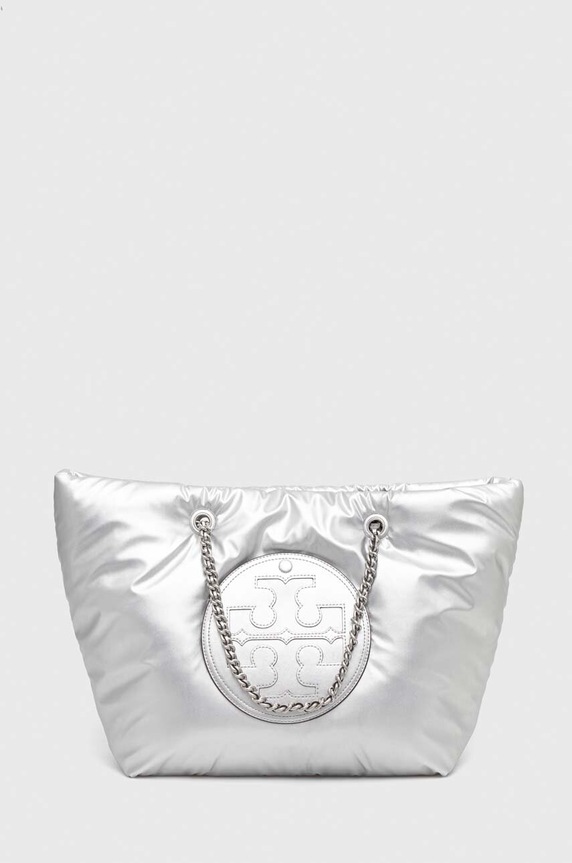 Tory Burch torebka Ella Metallic Puffy Chain mieści A4 srebrny 152451.040