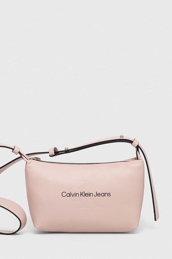 Τσάντα Calvin Klein Jeans απομίμηση λείου δέρματος ροζ K60K611549