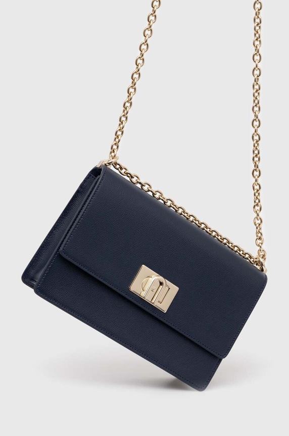 Δερμάτινη τσάντα Furla λείο δέρμα σκούρο μπλε BAFIACO.ARE000.2676S