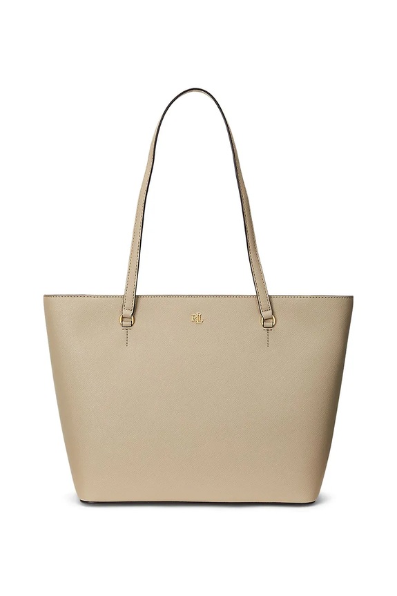 Lauren Ralph Lauren torebka shopper damska skórzana skóra licowa beżowy 431924351