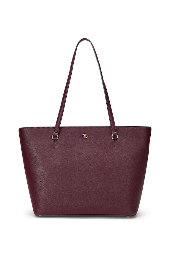 Lauren Ralph Lauren nákupní taška dámská kožená přírodní kůže burgundské 431924351