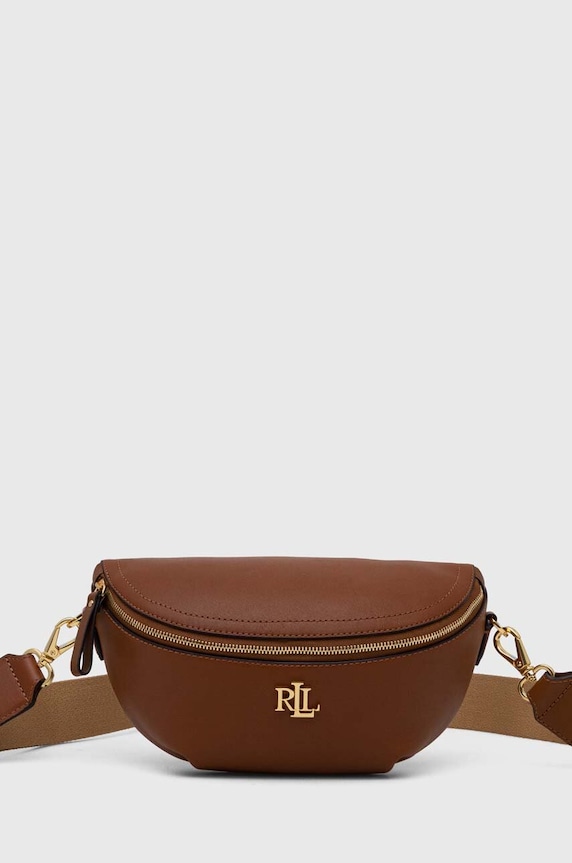 Δερμάτινη τσάντα Lauren Ralph Lauren λείο δέρμα καφέ 431934832