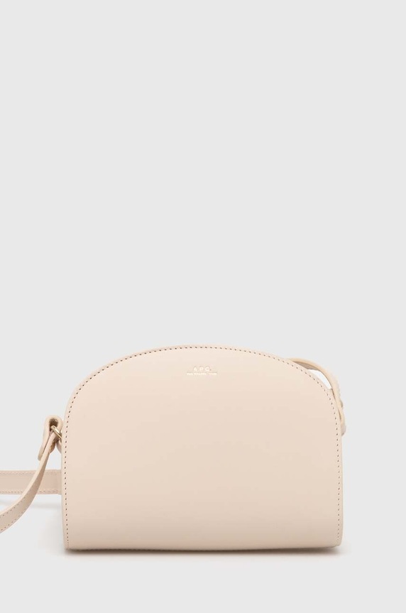 Кожена чанта A.P.C. sac demi-lune mini гладка кожа бежов PXAWV.F61392.AAH