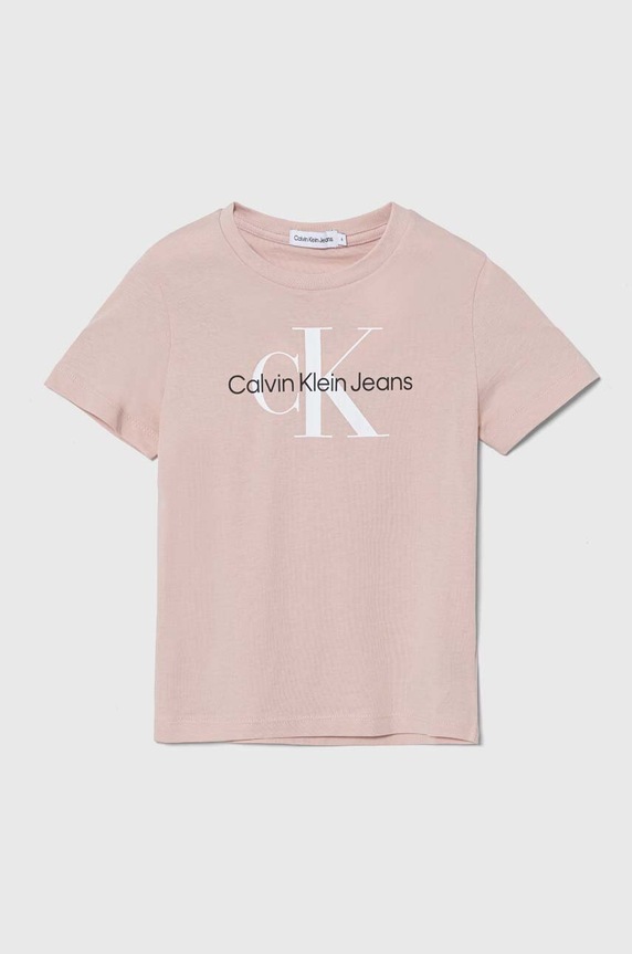 Παιδικό βαμβακερό μπλουζάκι Calvin Klein Jeans στάμπα ροζ IU0IU00460.116.PPYH
