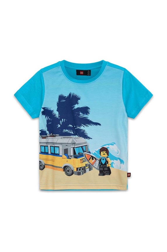 Παιδικό βαμβακερό μπλουζάκι Lego στάμπα τιρκουάζ 12011228