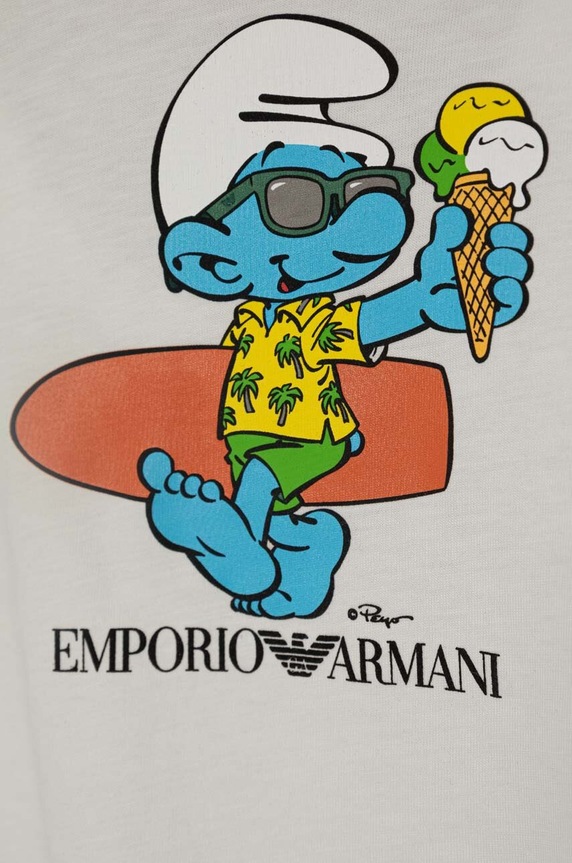 Chlapec Detské bavlnené tričko Emporio Armani x The Smurfs 3DHTJN.3J52Z biela