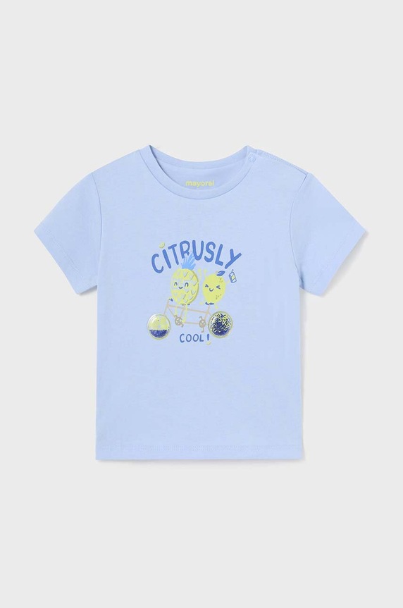 Mayoral t-shirt bawełniany niemowlęcy nadruk niebieski 1026.3K.Baby.PPYH