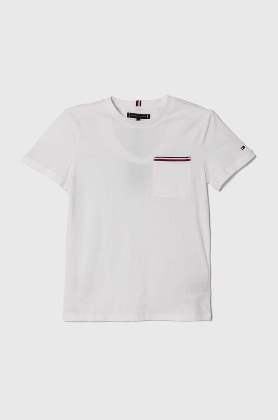 Παιδικό βαμβακερό μπλουζάκι Tommy Hilfiger βαμβάκι λευκό KB0KB08817.128.176.PPYH