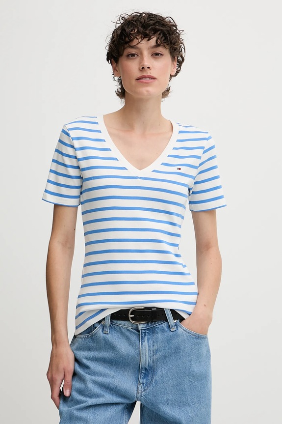 Tommy Hilfiger T-shirt γυναικείο βαμβακερό slim λευκό WW0WW40584