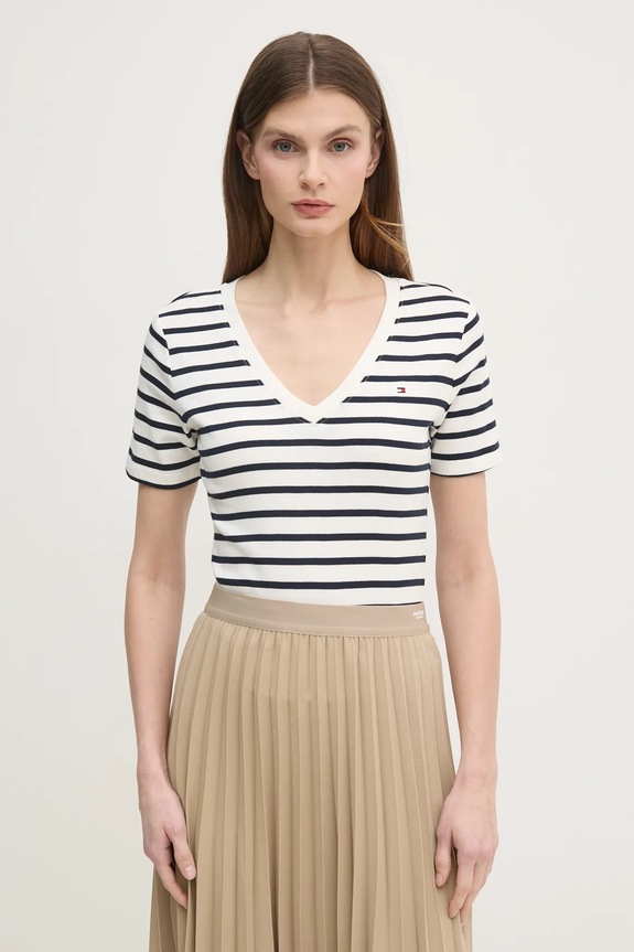 Tommy Hilfiger t-shirt γυναικείο βαμβακερό slim λευκό WW0WW40584