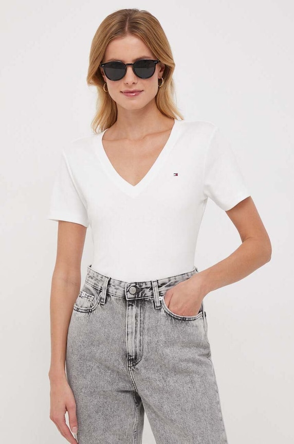 Tommy Hilfiger tričko dámske bavlnené slim biela WW0WW40584
