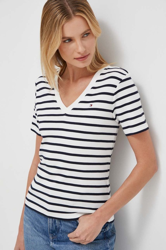 Tommy Hilfiger T-shirt damski bawełniany bawełna beżowy WW0WW40584
