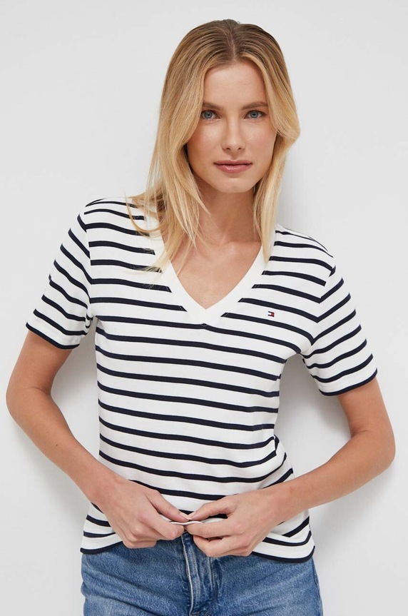 Tommy Hilfiger T-shirt damski bawełniany WW0WW40584 beżowy AA00